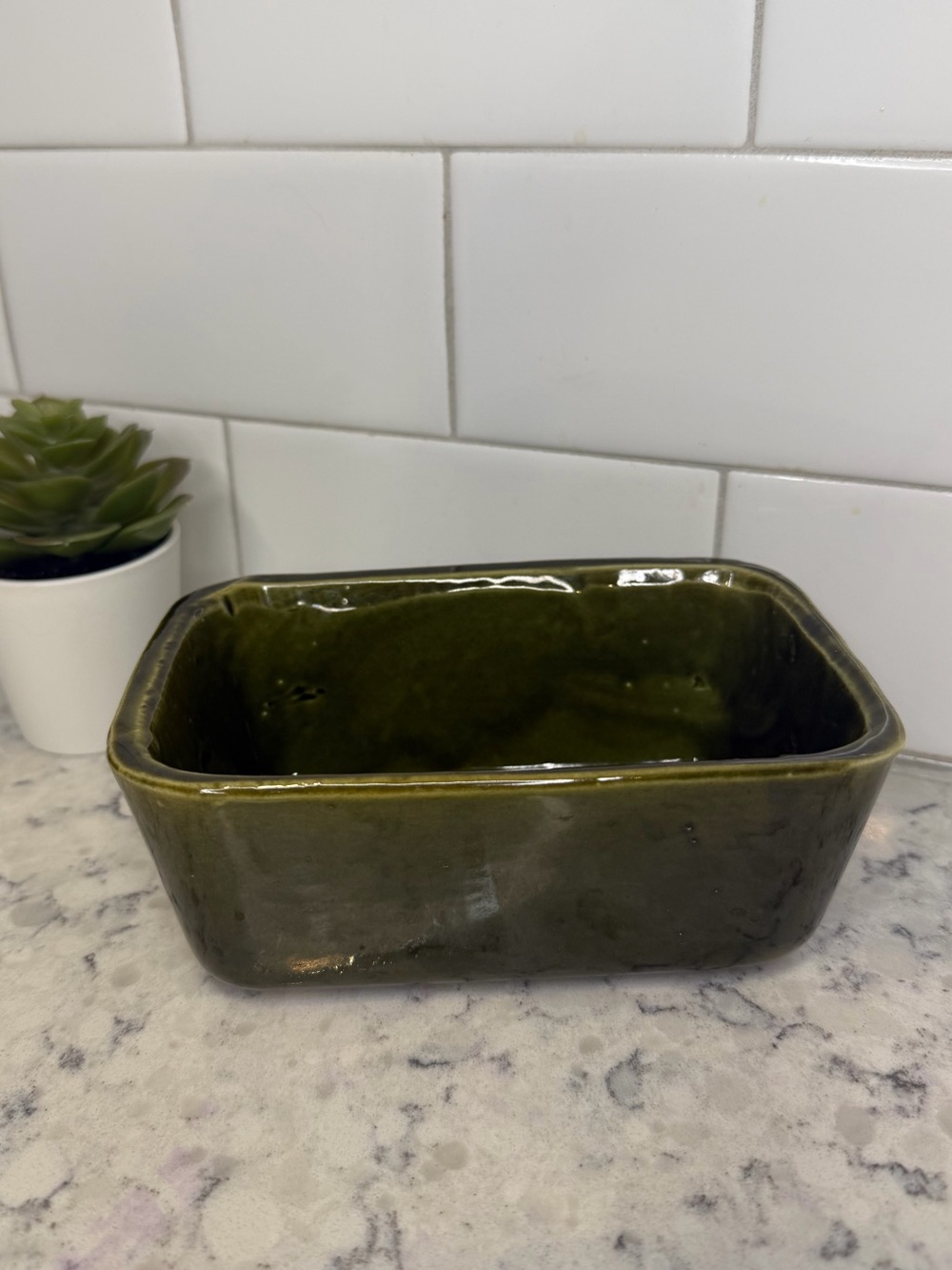 Vintage Olive Green Ceramic Pottery Dish - CP USA